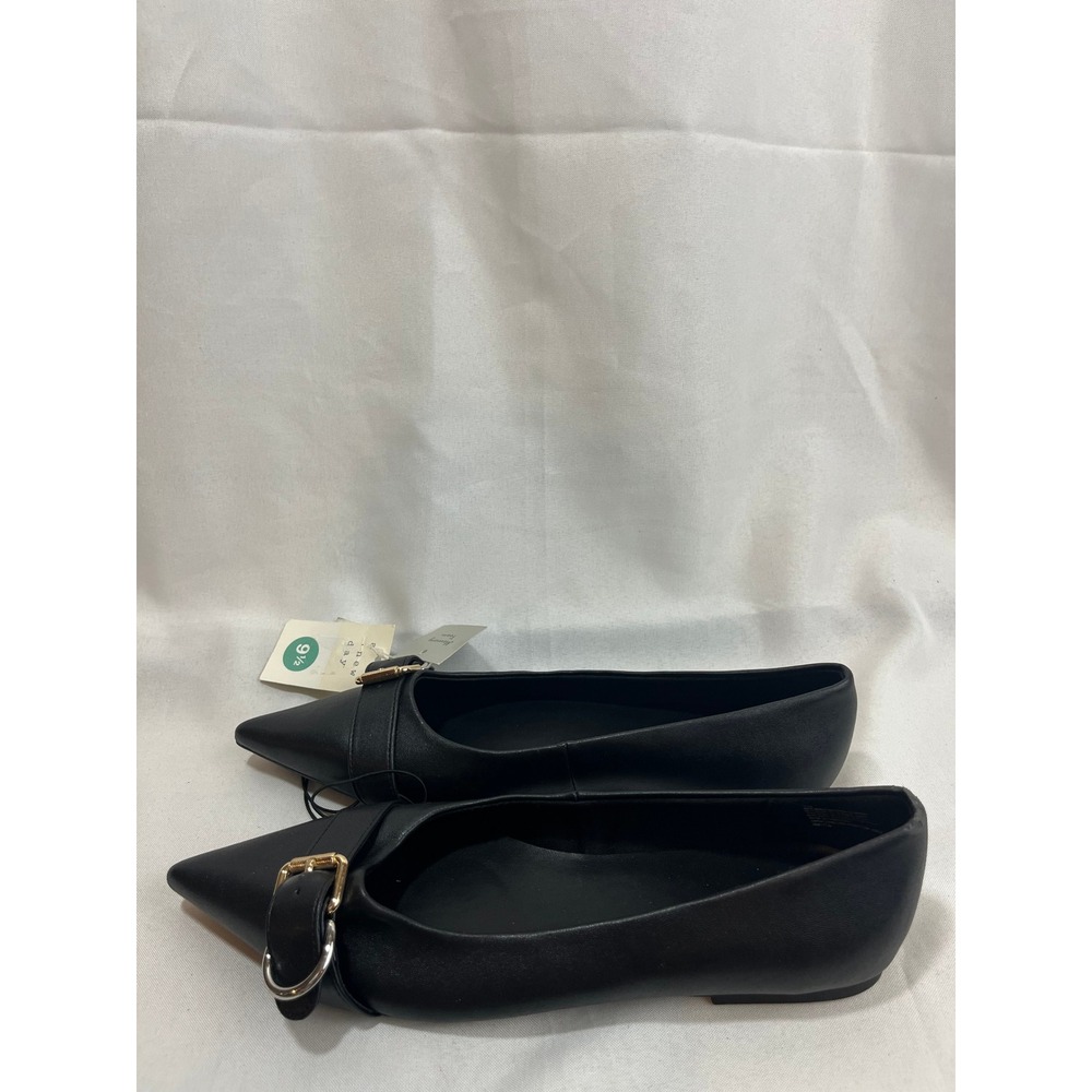 A New Day Womens Pointed Toe Buckle Flats Black Memory Foam 9.5 NEW‎
